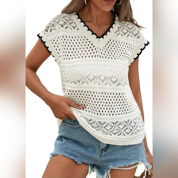 2026 New Release Crochet V-Neck Sweater Vest Size Large - Picture 4 of 4